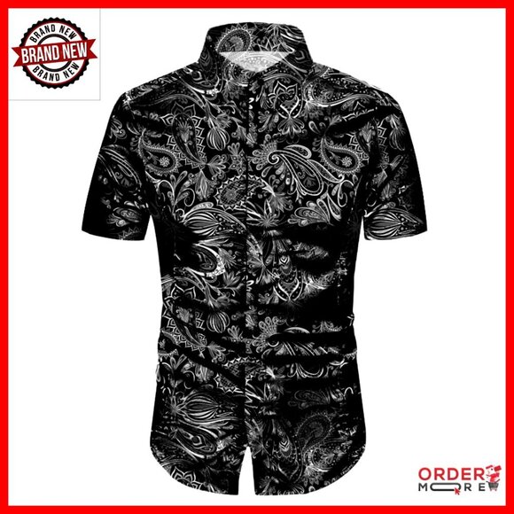Other - Men's Vintage Paisley Button Down Shirt Short Sleeve Regular Fit